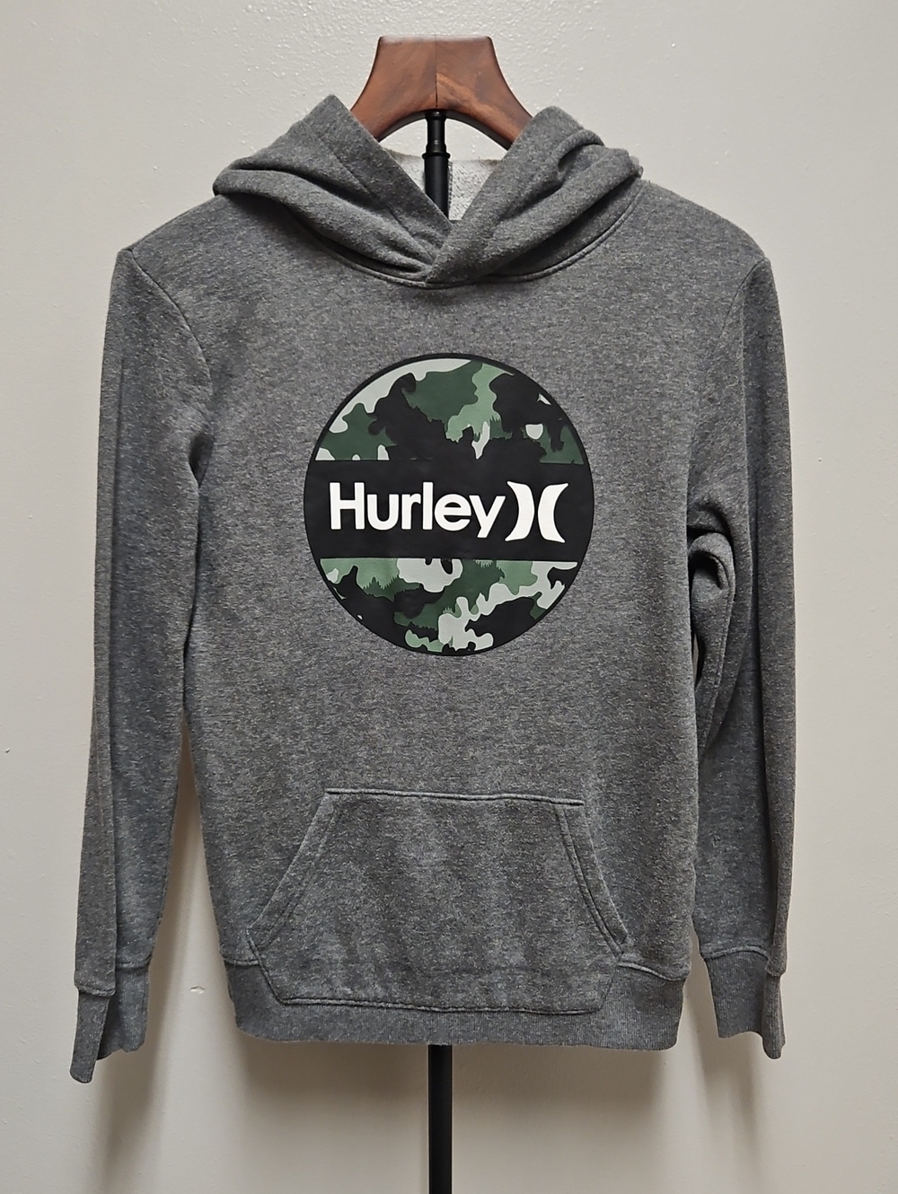Hurley Gray Hoodie with Green Camo Circle Logo